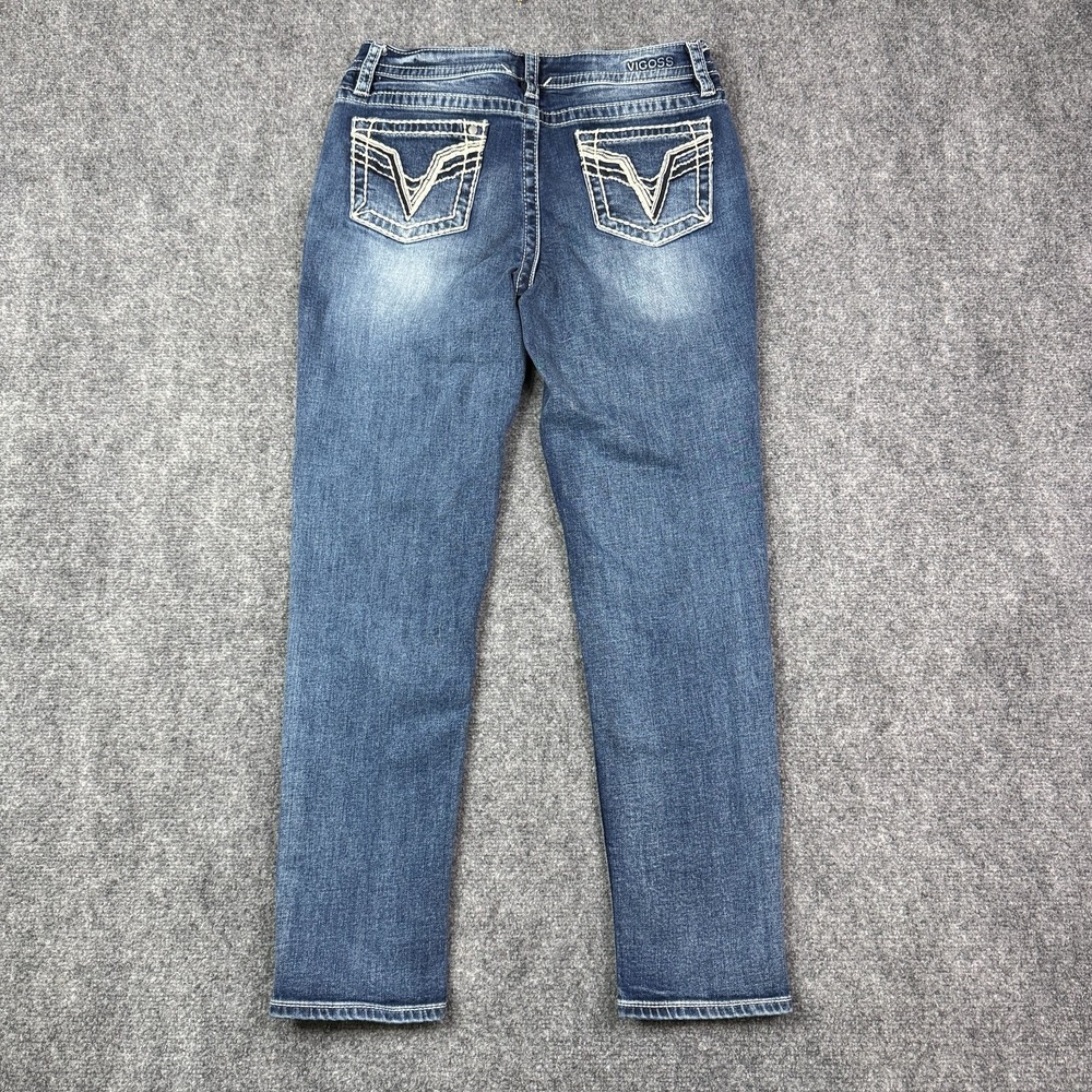 Vigoss Womens Tomboy Jeans 10 Straight Leg Blue Embroidered Stretch Y2K - Picture 9 of 16